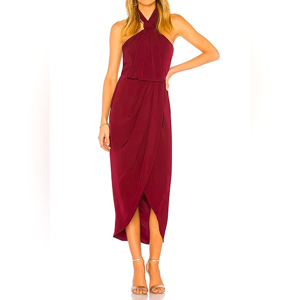 $280 Shona Joy Knot Draped Dress in Burgundy XS s revolve - Picture 1 of 4